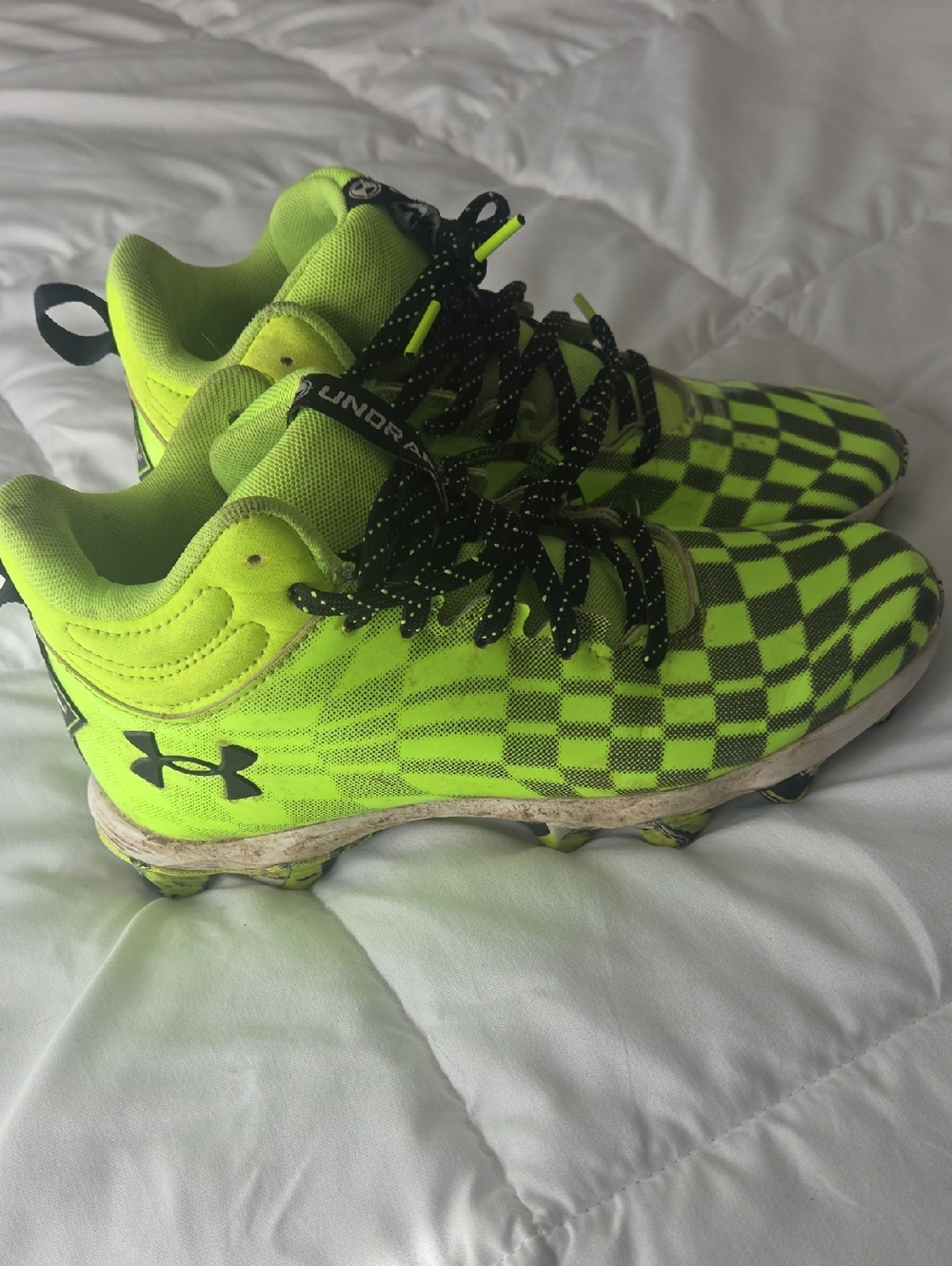 Under Armour Kids' Neon Green Checkered Sneakers